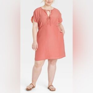 NWT Universal Thread Pink Tie-Front Flutter Sleeve Dress w/ Pockets- 3 available